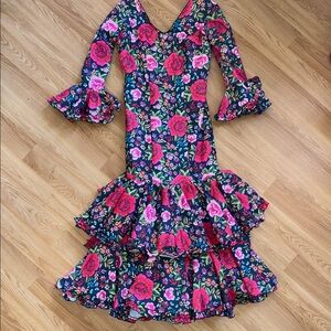 Auri Campillo Floral Ruffle Flamenco Dress El Rocio Medium V Neck Féria